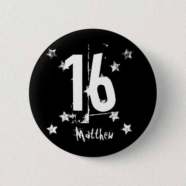 16. Geburtstag Trendy Grunge Letters Stars Z03 Button (Vorderseite)