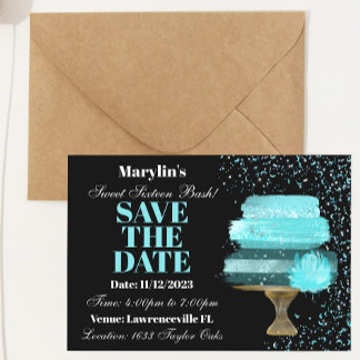 16 . GEBURTSTAG TURQUOISE WATERCOLOR CAKE BIRTHDAY SAVE THE DATE