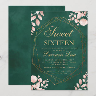 16 . Geburtstag Watercolor Floral Green Geburtstag Einladung