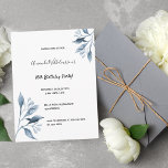 16. Geburtstag weißblaue botanische Einladung Postkarte<br><div class="desc">Eine elegante und einfache 16. Geburtstagsfeier lädt ein. Auf der Vorderseite ein eleganter weißer Hintergrund mit blauen botanischen Ästen, Blumen. Vorlagen für einen Namen, Alter 16 und Ihre Party-Details. Zurück: klassisch blaue Hintergrundfarbe. Tipp: Wenn Sie es nicht so gewollt haben, dass es wie eine Postkarte aussieht, klicken Sie auf Anpassen,...</div>