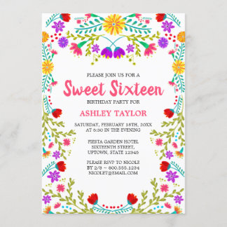 16 . Geburtstag Weißmexikanisches Fiesta Folk Einladung