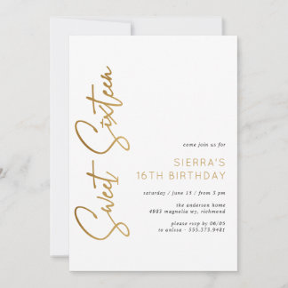 16 . Geburtstag White and Gold Script 16. Geburtst Einladung