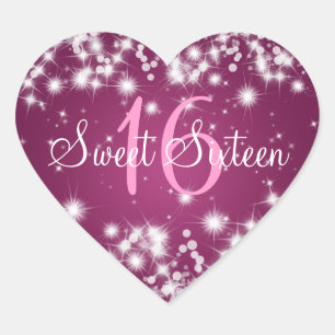 16 . Geburtstag Winter Sparkle Pink Herz-Aufkleber