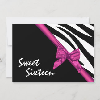 16 . Geburtstag Zebra und Ribbon Pink Einladung