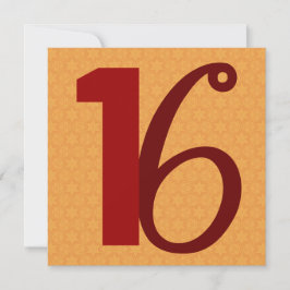 16. Geburtstags-Anzahl-Gold und rotes W958 Einladung