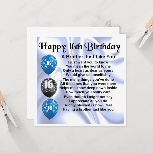 16. Geburtstags-Brudergrüßkarte Karte (Vorderseite/Rückseite Beispiel)