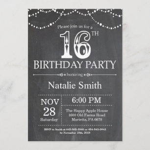 16. Geburtstags-Einladungs-Tafel-Schnur-Lichter Einladung