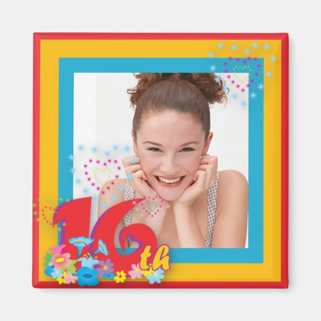 16. Geburtstags-Foto-Rahmen-Magnet Magnet (Vorne)