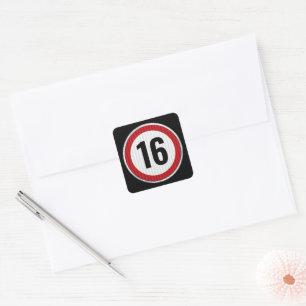 16. Geburtstags-Geschwindigkeitsbegrenzung Quadratischer Aufkleber