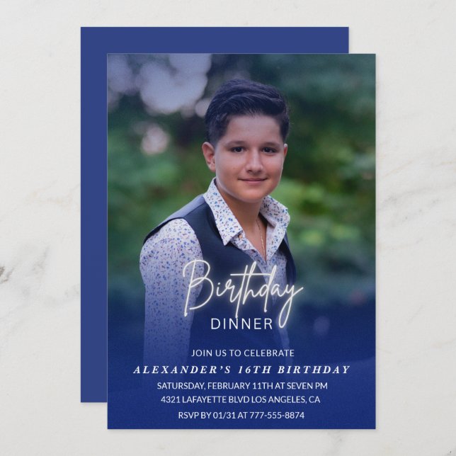 16. Geburtstagseinladung Geburtstagsessen Foto Män Einladung (Vorne/Hinten)