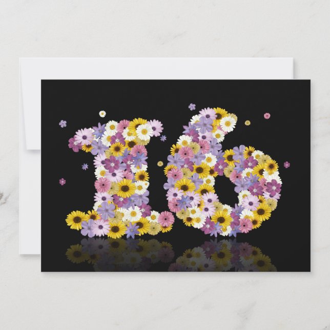16. Geburtstagsfeier mit Blumenbriefen Einladung (Vorderseite)