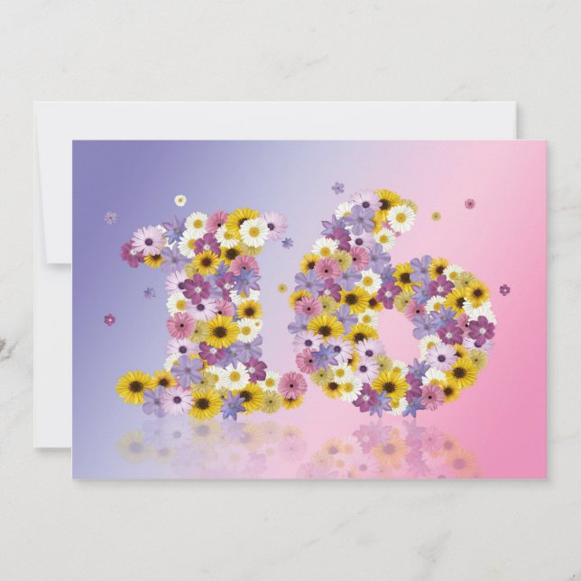 16. Geburtstagsfeier mit Blumenbriefen Einladung (Vorderseite)