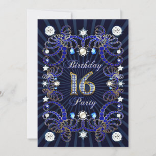 16. Geburtstagsfeier mit Massen von Juwelen einlad Einladung