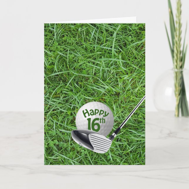 16. Geburtstagsgolfball auf Gras Karte (Vorderseite)