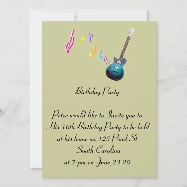 16. Geburtstagskarte Musikrock Einladung (Vorderseite)