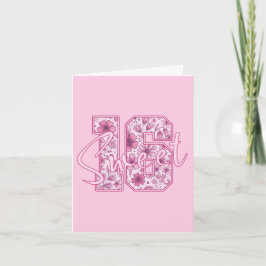 16. Geburtstagskarte Sweet 16 - Rosa Blumenzahl Karte