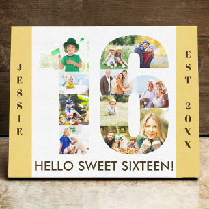 16. Geburtstagskollage Nummer 16 Neutral Leinwanddruck