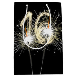 16. Geburtstagsparkler auf Black Mittlere Geschenktüte