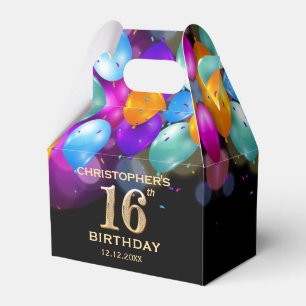 16. Geburtstagsparty Black and Gold Ballons Geschenkschachtel