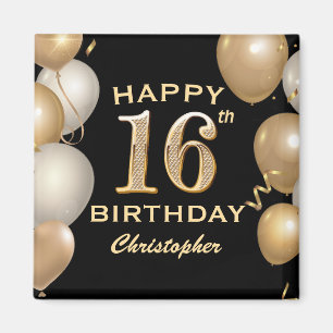 16. Geburtstagsparty Black and Gold Ballons Magnet