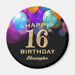 16. Geburtstagsparty Black and Gold Ballons Magnet