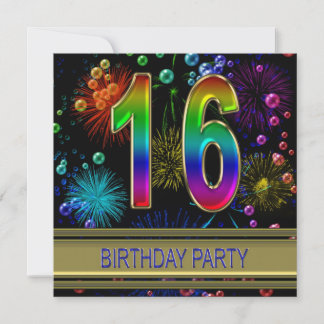 16. Geburtstagsparty Einladung mit Blasen