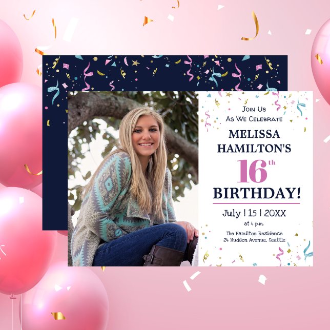 16. Geburtstagsparty Foto Einladung (16th Birthday Party Photo Invitation)