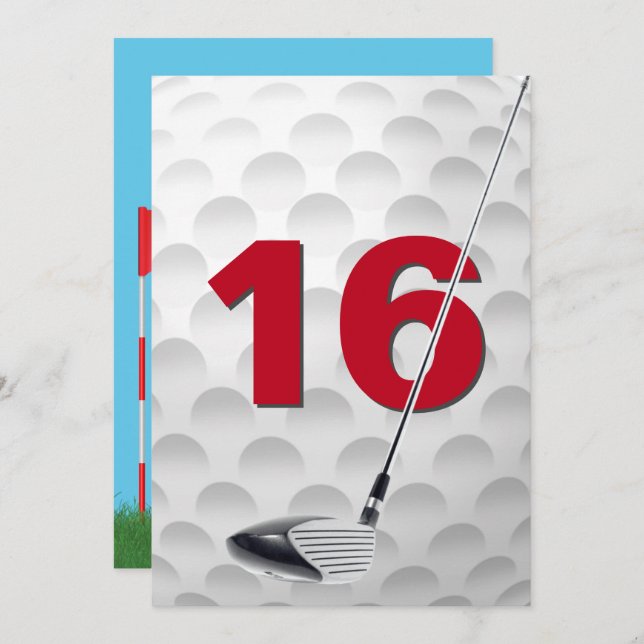 16. Geburtstagsparty Golf Thema Einladung (Vorne/Hinten)