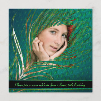 16. Geburtstagspfaufeder-Fotoeinladungen Einladung