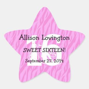 16. Geburtstagzebra-Geburtstags-Feier-Geschenk S01 Stern-Aufkleber