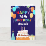16. Happy Birthday Balloons Cake Navy Blue Karte<br><div class="desc">16. Happy Geburtstag Bunte Balloons Cake Navy Blau mit personalisiertem Namen. Für weitere Anpassungen klicken Sie bitte auf die Schaltfläche "Anpassen" und verwenden Sie unser Designwerkzeug,  um diese Vorlage zu ändern.</div>