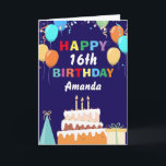 16. Happy Birthday Balloons Cake Navy Blue Karte<br><div class="desc">16. Happy Geburtstag Bunte Balloons Cake Navy Blau mit personalisiertem Namen. Für weitere Anpassungen klicken Sie bitte auf die Schaltfläche "Anpassen" und verwenden Sie unser Designwerkzeug,  um diese Vorlage zu ändern.</div>