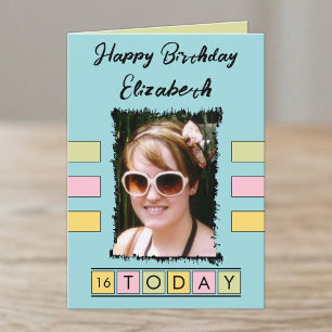 16 heute fügen Foto-Alter Namen Türkis Geburtstag Karte