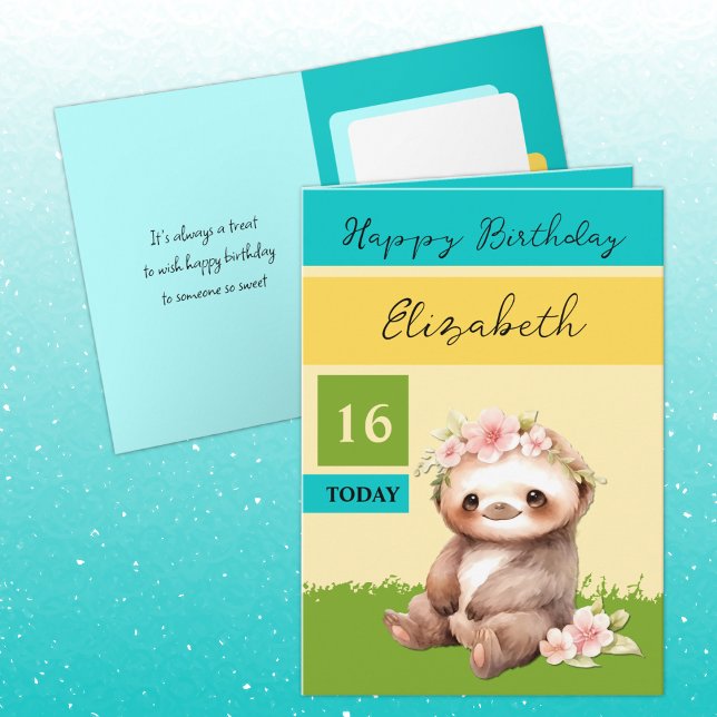 16 heute sloth hinzufügen Namen türkis gelben Gebu Karte (Von Creator hochgeladen)