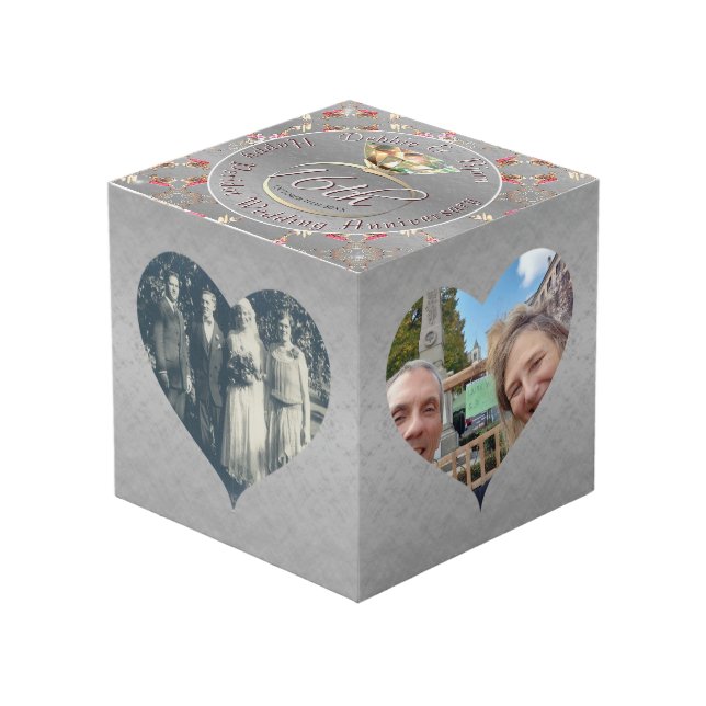 16. Hochzeitstag Herzrahmen Silvery Würfel (Vorderseite Schrägansicht)