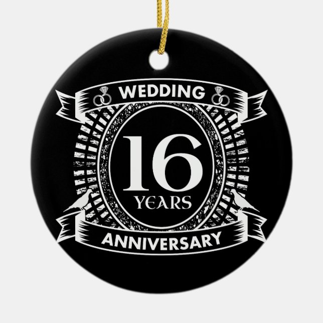 16. Hochzeitstag Schwarz-Weiß Keramik Ornament (Vorne)
