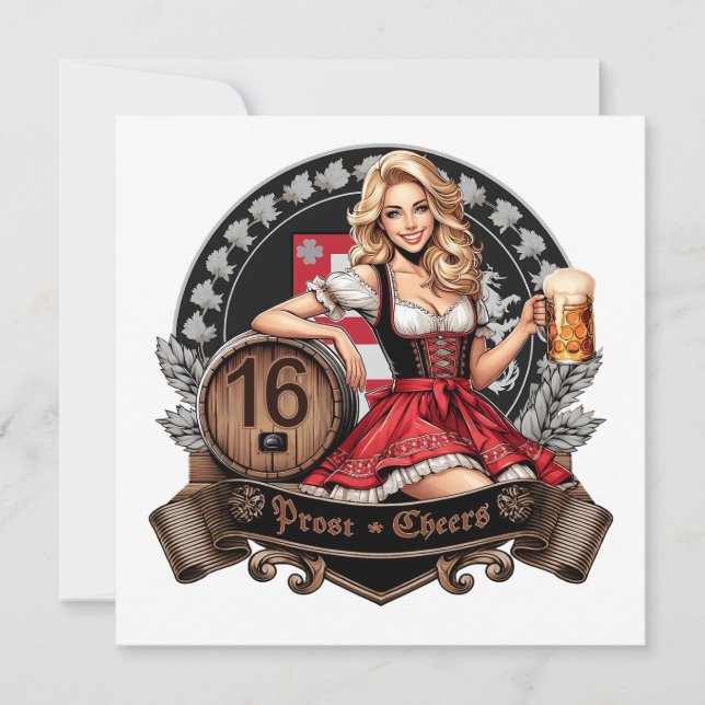 16 Jahre alt und mein erstes Bier? Dirndl prostet Einladung (Vorderseite)