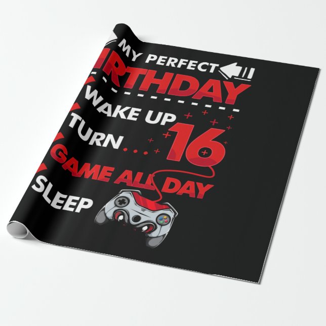 16-jähriger Gamer Boy 16. Perfect Birthday Gaming Geschenkpapier (Ungerollt)