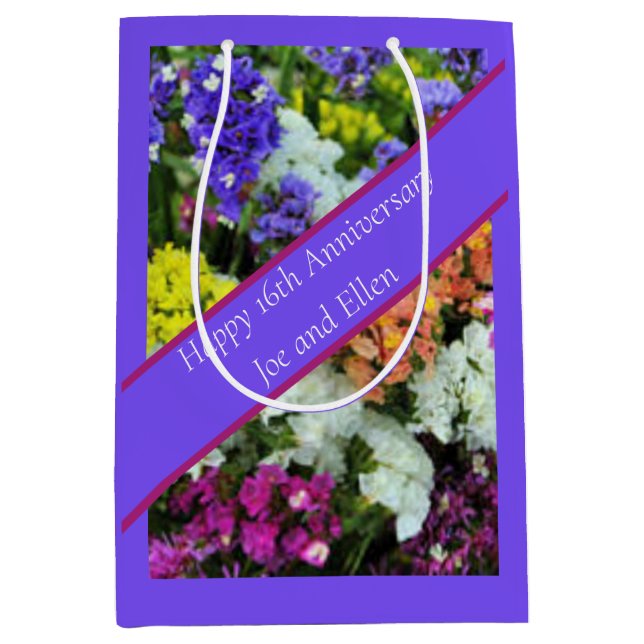 16. Jubiläum bunte Statice Mittlere Geschenktüte (Vorderseite)