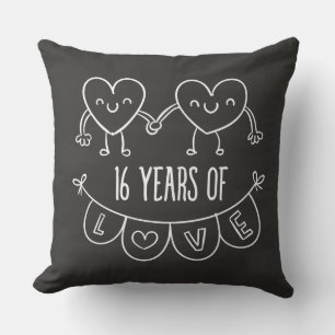 16. Jubiläum Geschenk Chalk Herzen Kissen