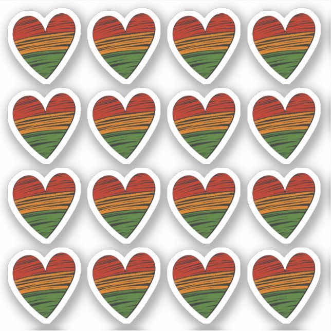 16 Kwanzaa Juneteenth Red Black Green Paint Hearts Aufkleber (Vorderseite)