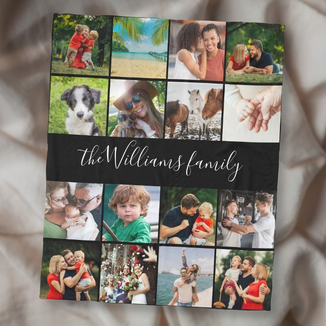 16 Name der Fotocollage-Familiennamen Fleecedecke (16 Photo Collage Family Script Name Fleece Blanket)