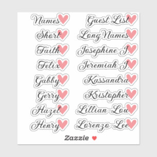 16 Namen Custom Guest List Calligraphy Peach Heart Aufkleber