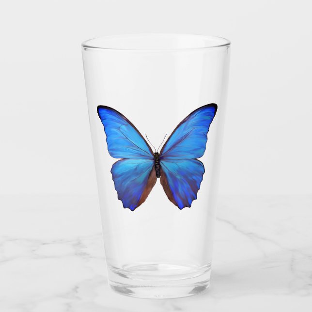 16 oz Glasblauer Schmetterling Glas (Vorderseite)