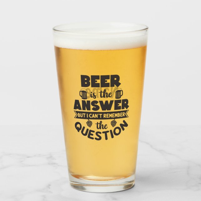 16 oz (Unze) Pint Bierglas - "Beer Answer" Glas (Vorne (Gefüllt))