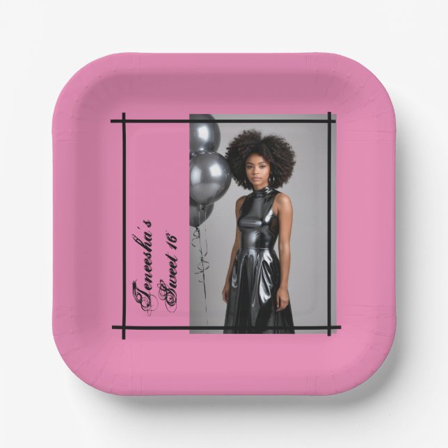 16-Party-Papierserviette Rosa Schwarz Pappteller (Vorderseite)