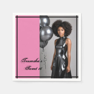 16-Party-Papierserviette Rosa Schwarz Serviette