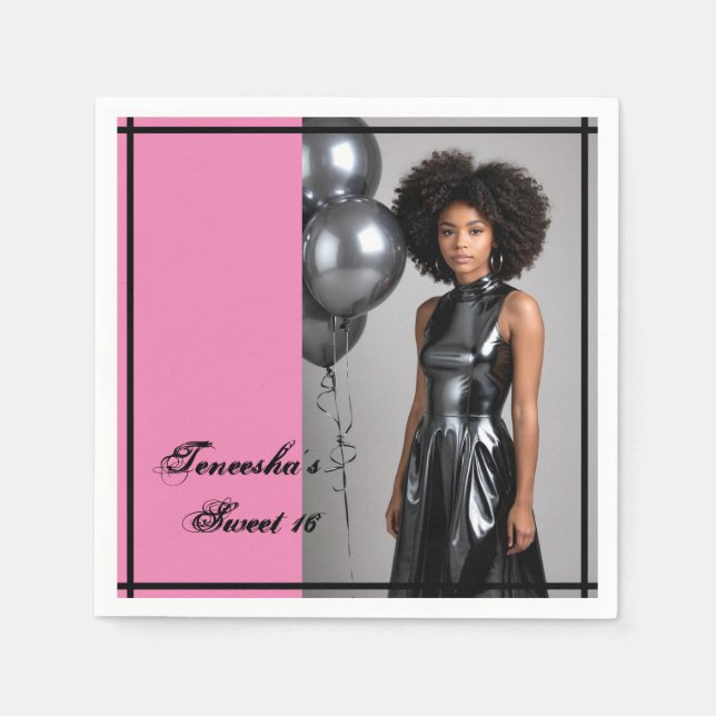 16-Party-Papierserviette Rosa Schwarz Serviette (Vorderseite)