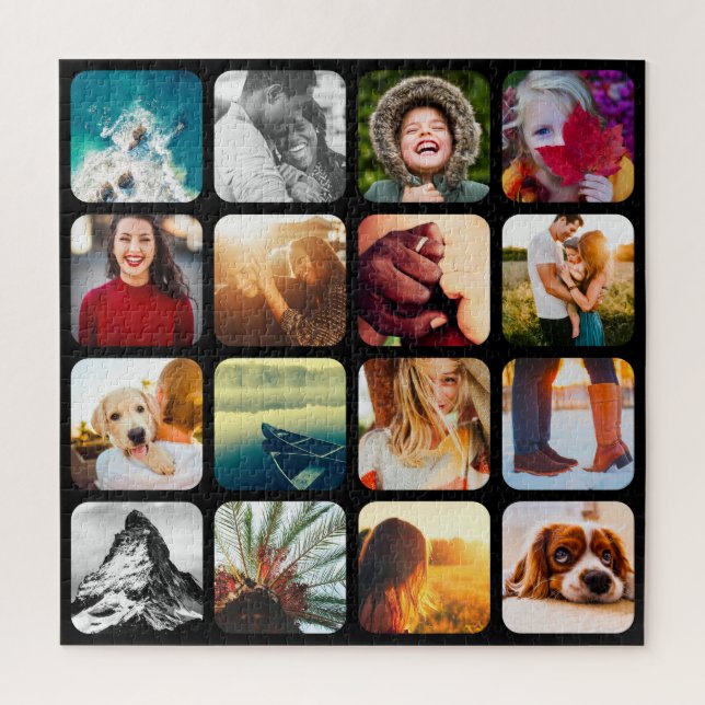 16 Photo Jigsaw Puzzle Template Black Rounded (Vertikal)