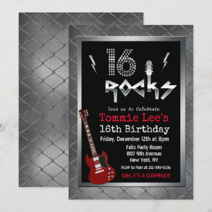 16 Rocks Rockstar Gitarre 16. Geburtstagseinladung Einladung
